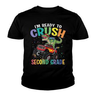 Im Ready To Crush 2Nd Grade Dinosaur Boys Monster Truck Youth T-shirt - Thegiftio UK