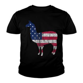 Independence Silhouette Llama American Flag Christmas Gift Youth T-shirt - Thegiftio UK