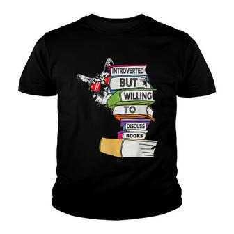 Introverted But Willing To Discuss Books Funny Cat Cute Pet Youth T-shirt - Thegiftio UK