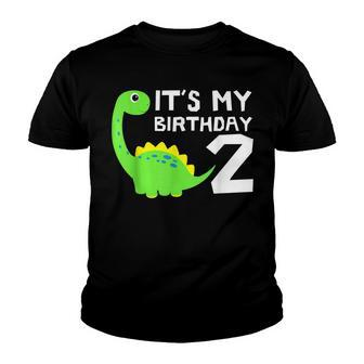 Its My Birthday 2 Year Old Dinosaur Boy 2Nd Bday Party Youth T-shirt - Seseable