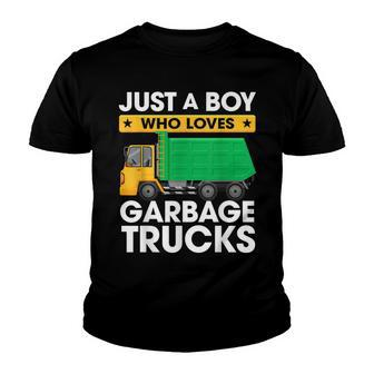 Just A Boy Who Loves Garbage Trucks | Kids Truck Youth T-shirt - Seseable