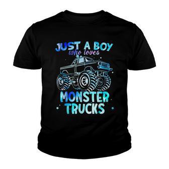 Just A Boy Who Loves Monster Truck Cool Galaxy Theme Boy Youth T-shirt - Thegiftio UK