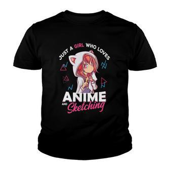 Just A Girl Who Loves Anime And Sketching Otaku Anime Merch Youth T-shirt | Mazezy