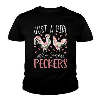 Just A Girl Who Loves Peckers Floral Chicken Farmer Youth T-shirt - Thegiftio UK