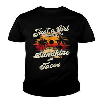 Just A Girl Who Loves Sunshine And Tacos Sun Palm Summer Youth T-shirt - Thegiftio UK