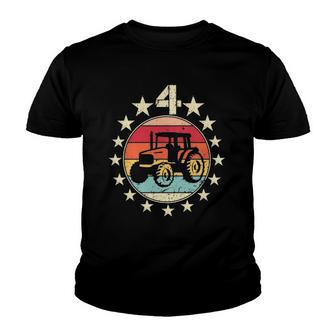 Kids 4Th Birthday Tractor Fourth 4 Years Old Birthday Boy Girl Youth T-shirt | Mazezy AU