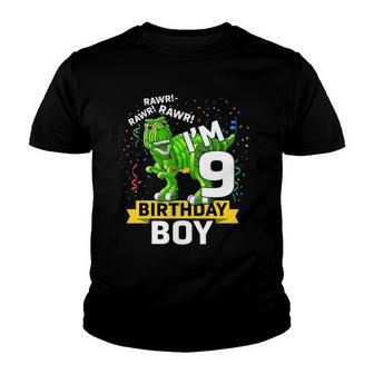 Kids 9 Years Old - 9Th Birthday -Rex Dinosaur Toy Youth T-shirt | Mazezy