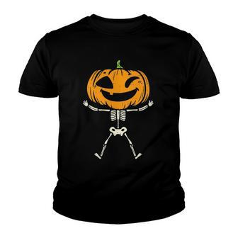 Kids Pumpkin Skeleton Cute Spooky Toddler Boys Halloween Youth T-shirt | Mazezy