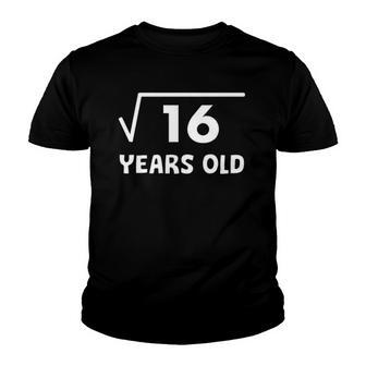 Kids Square Root Of 16 4Th Birthday 4 Years Old Math Youth T-shirt | Mazezy