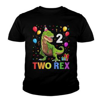 Kids Two Rex 2Nd Birthday Gift Second Dinosaur 2 Year Old Youth T-shirt - Seseable