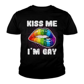 Kiss Me Im Gay Lgbtq Rainbow Lips Youth T-shirt - Thegiftio UK