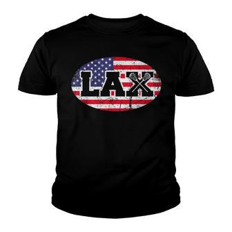Lacrosse Lax Usa Us Flag Lacrosse Stick Vintage Retro Gift Youth T-shirt - Thegiftio UK