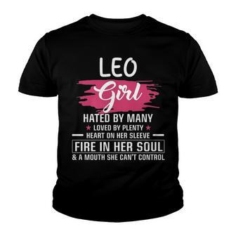 Leo Girl Birthday Leo Girl Hated By Many Loved By Plenty Heart On Her Sleeve Youth T-shirt - Seseable