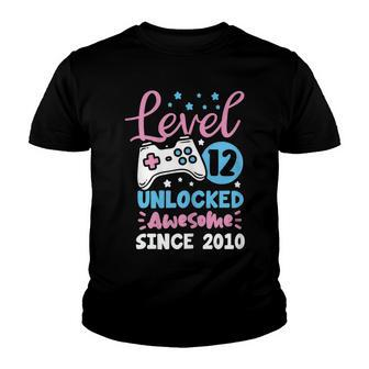 Level 12 Unlocked Awesome 2010 12Th Birthday Girl Video Game Youth T-shirt - Seseable