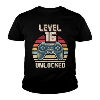 Level 16 Unlocked Video Game 16Th Birthday Gamer Boys V2 Youth T-shirt - Seseable