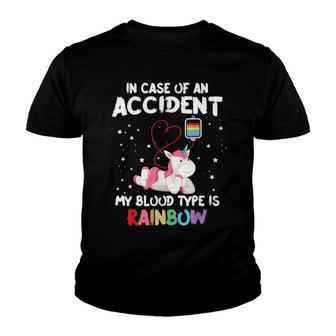 Lgbt Pride In Case Of An Accident My Blood Type Is Rainbow Youth T-shirt - Thegiftio UK