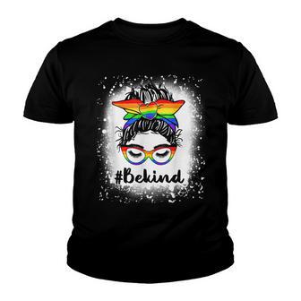 Lgbtq Be Kind Gay Pride Lgbt Ally Rainbow Flag Messy Bun Youth T-shirt - Thegiftio UK