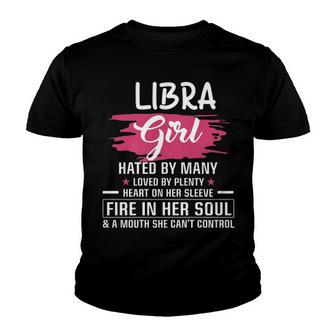 Libra Girl Birthday Libra Girl Hated By Many Loved By Plenty Heart On Her Sleeve Youth T-shirt - Seseable