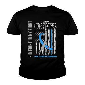 Little Brother Type One Diabetes Awareness Ribbon Usa Flag Youth T-shirt - Thegiftio UK