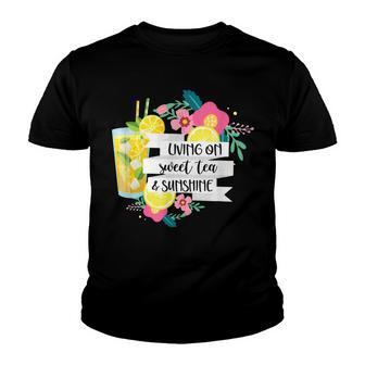 Living On Sweet Tea & Sunshine Southern Girls Top Tea Lover Youth T-shirt - Thegiftio UK