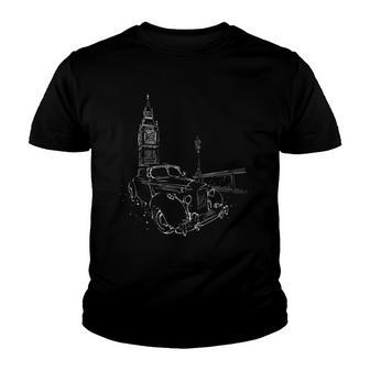 London Retro Big Ben Art Clock Tower England Tee Youth T-shirt - Thegiftio UK