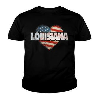 Louisiana Fourth Of July Heart American Flag Patriotic Youth T-shirt - Thegiftio UK