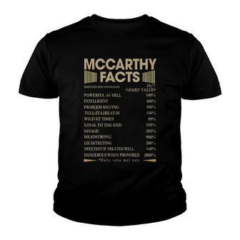 Mccarthy Name Gift Mccarthy Facts Youth T-shirt - Seseable