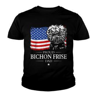 Mens Proud Bichon Frise Dad American Flag Patriotic Dog Gift Youth T-shirt - Thegiftio UK