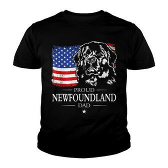 Mens Proud Newfoundland Dad American Flag Patriotic Dog Gift Youth T-shirt - Thegiftio UK
