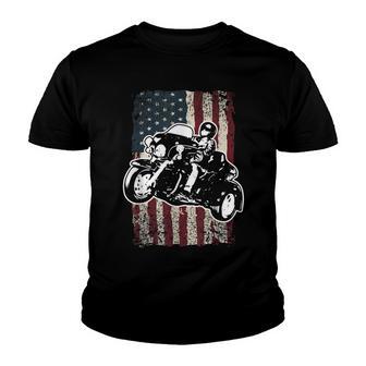 Mens Triker Motorcycle Patriotic American Flag Trike Biker Gift Youth T-shirt - Thegiftio UK
