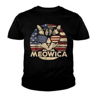 Meowica American Cat 4Th Of July Flag Sunglasses Plus Size Youth T-shirt - Seseable