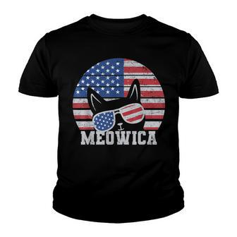 Meowica American Flag Cat With Sunglasses Youth T-shirt - Thegiftio UK