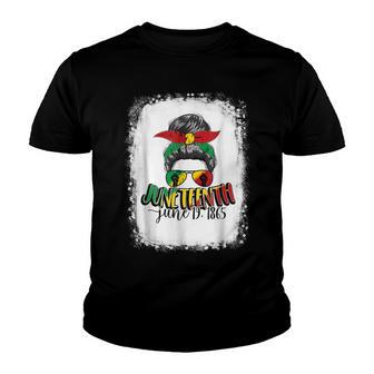 Messy Bun Black Girl Black Queen 1865 Juneteenth Celebration Youth T-shirt - Thegiftio UK