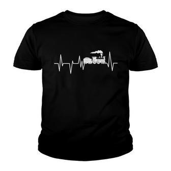Model Train Heartbeat ECG Locomotive Railroad Collector Youth T-shirt - Monsterry DE