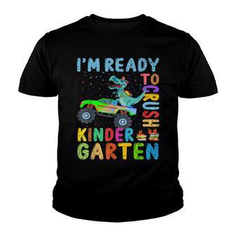 Monster Truck Dinosaur Boys Ready To Crush Kindergarten Cute Youth T-shirt - Thegiftio UK