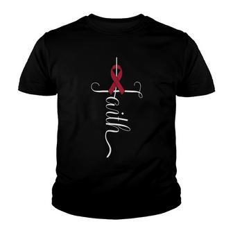 Multiple Myeloma Awareness Burgundy Ribbon Faith Youth T-shirt - Thegiftio UK