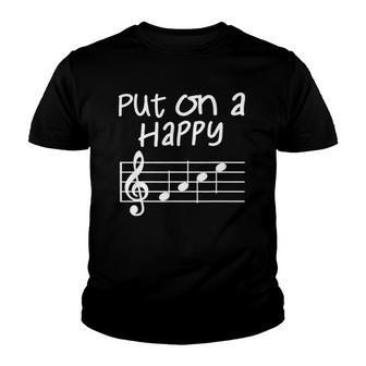Musical Notes Put On A Happy Face Cute Music Loving Kids Youth T-shirt - Thegiftio UK