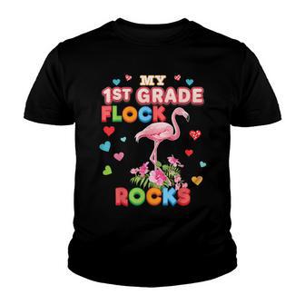 My 1St Grade Flock Rocks Flamingo First Teacher Back To Youth T-shirt - Thegiftio UK
