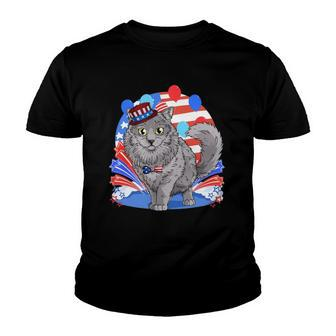 Nebelung Cat 4Th Of July Patriotic American Kitten Youth T-shirt | Mazezy