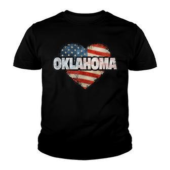 Oklahoma Fourth Of July Heart American Flag Patriotic Youth T-shirt - Thegiftio UK