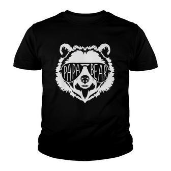 Papa Bear Face With Sunglasses Youth T-shirt | Mazezy