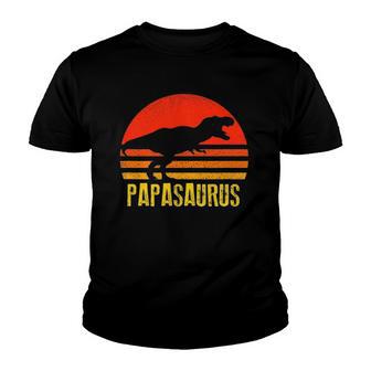 Papasaurus Retro Vintage Sunset Dinosaur Gift Youth T-shirt - Thegiftio UK