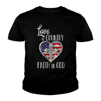Patriotic Christian Love Of Country Faith In God Heart Cross Youth T-shirt - Thegiftio UK