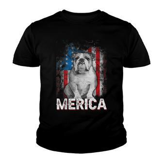 Patriotic English Bulldog American Flag Dog Vintage Youth T-shirt - Thegiftio UK
