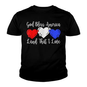 Patriotic Fourth Of July Hearts For Women God Bless America Youth T-shirt - Thegiftio UK
