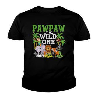 Pawpaw Of The Wild One Zoo Birthday Safari Jungle Animal Youth T-shirt - Thegiftio UK