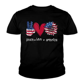Peace Love America 4Th July Patriotic Sunflower Heart Sign V2 Youth T-shirt - Seseable