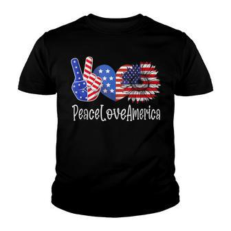 Peace Love America 4Th July Patriotic Sunflower Heart Sign V4 Youth T-shirt - Seseable