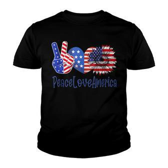 Peace Love America 4Th July Patriotic Sunflower Heart Sign V6 Youth T-shirt - Seseable