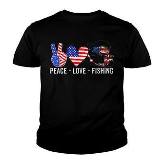 Peace Love Fishing America 4Th July Patriotic Heart Sign Youth T-shirt - Seseable